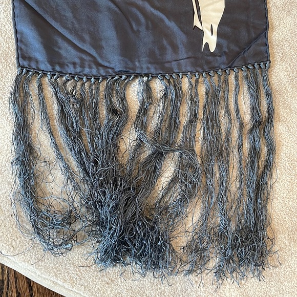 Hermes silk shawl scarf w fringe 64X12 inches - Picture 5 of 9